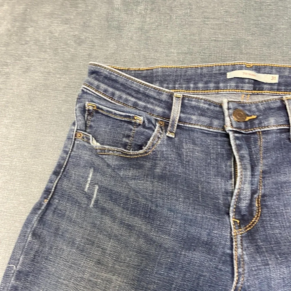 Levi's 711 Jeans Mens 31 Blue Denim Medium Wash Distressed Mid Rise Straight Leg